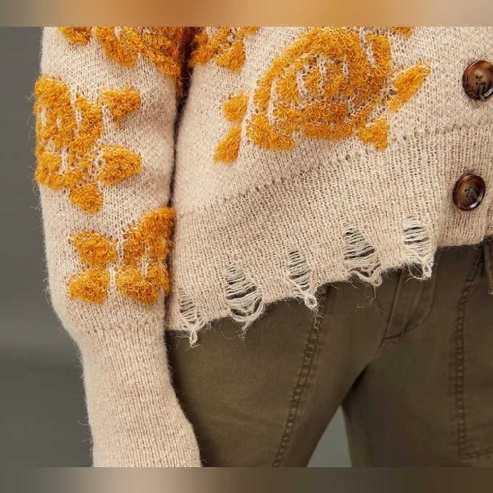 Anthropologie Floral Cardigan Cream & Gold - Picture 3 of 11